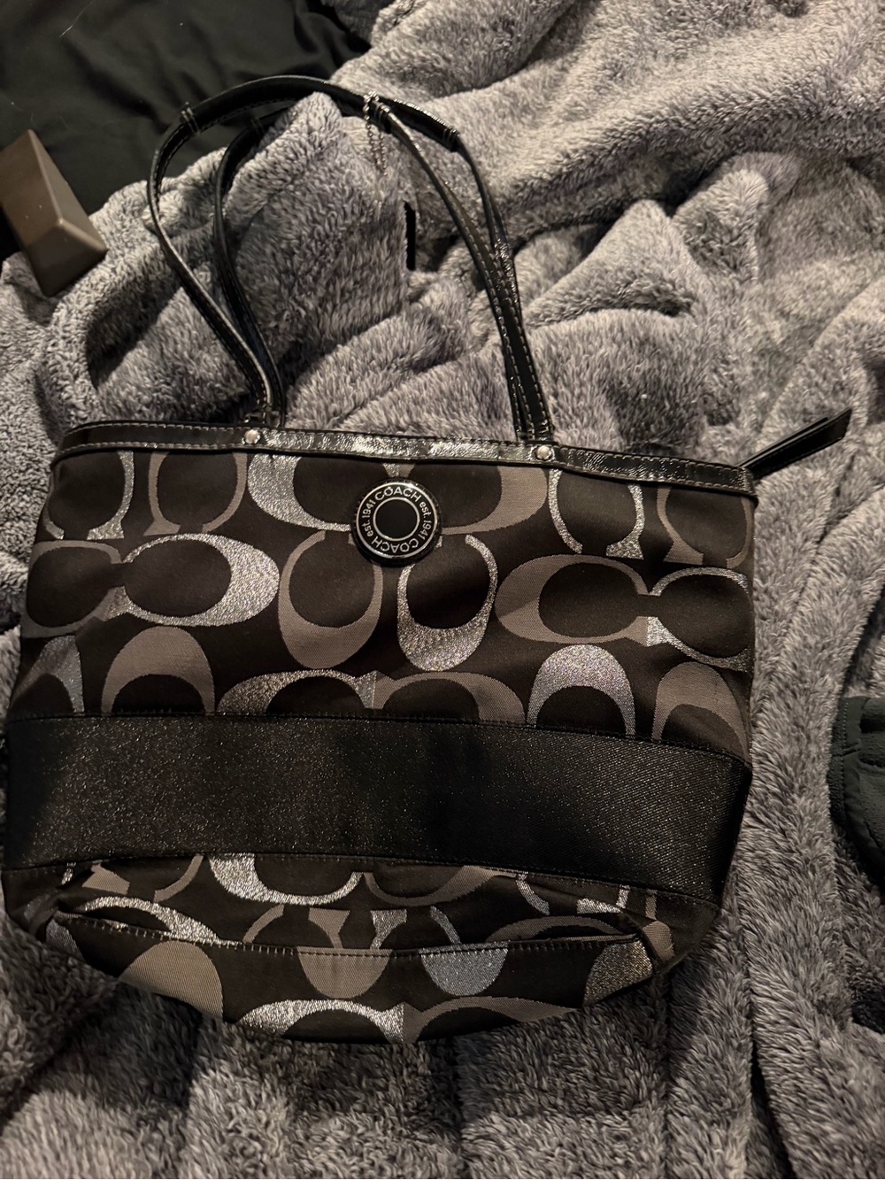 Coach Black and Gray Signature Canvas Tote